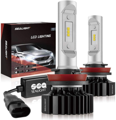 SEALIGHT H11/H8/H9 LED Headlight Bulbs X1 Series 12 CSP Chips 6000LM 6000K Xenon White Non-polarity