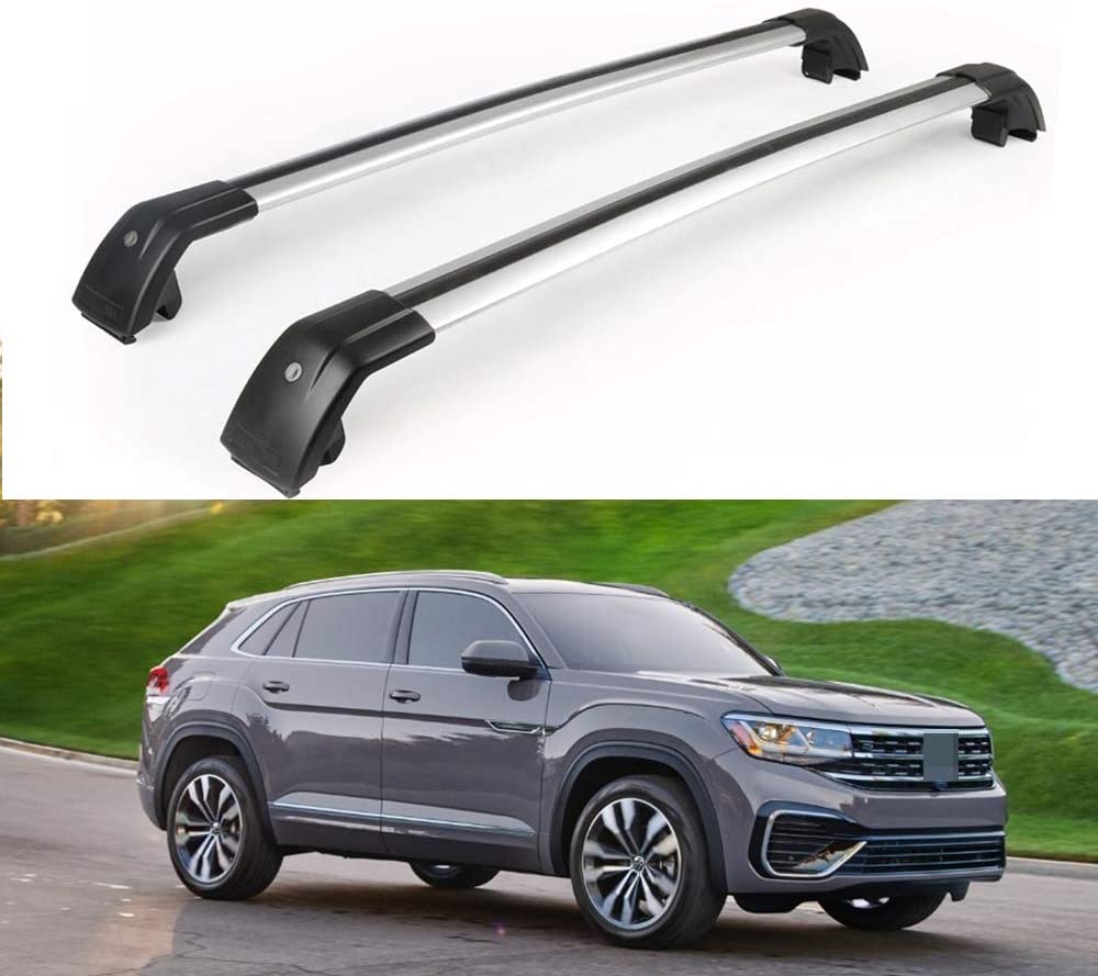 UDP 2Pcs Aluminum Lockable Roof Rack Cross Bars Crossbar Baggage Luggage Rack Fits for VW Volkswagen Atlas Cross Sport 2020 2021 - Silver