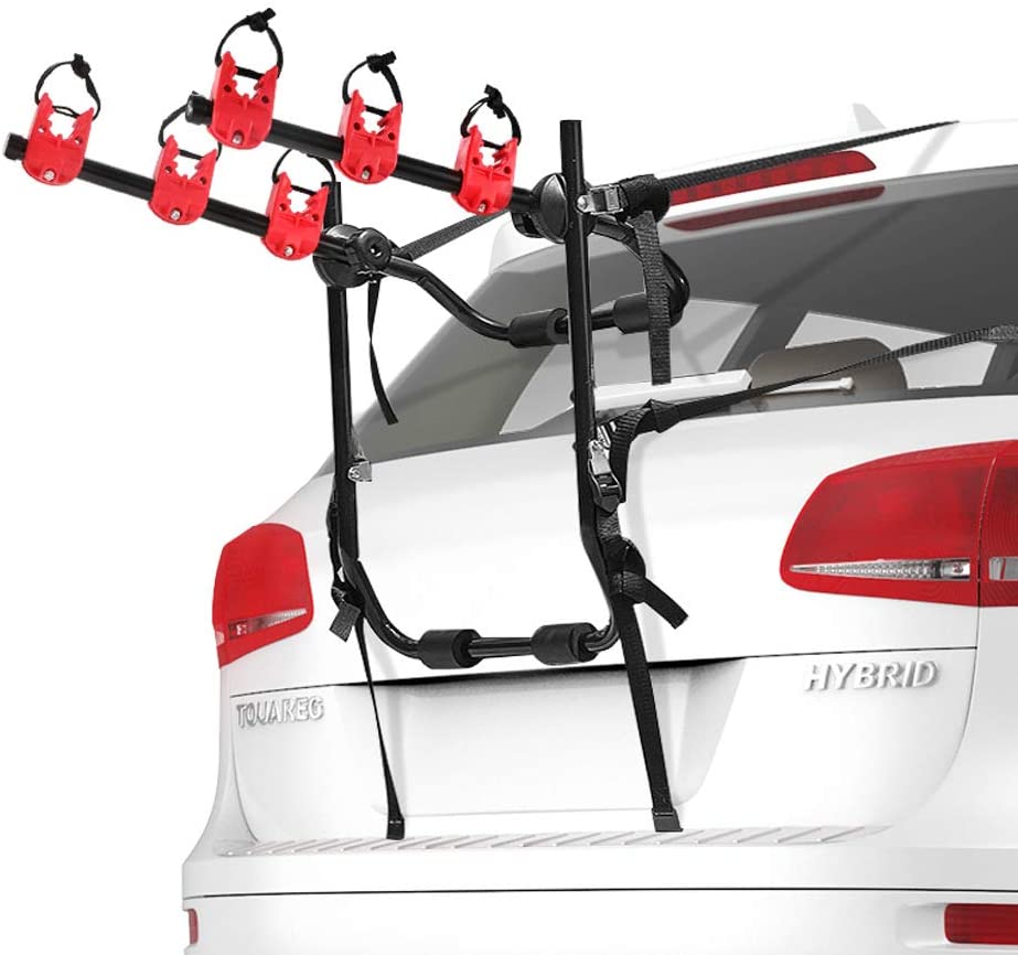 FIERYRED Trunk Mounted Bike Rack for Most Car SUV (Sedans/Hatchbacks/Minivans) 3-Bike Trunk Mount Bicycle Carrier Rack.