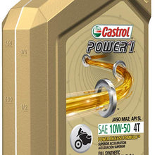 Castrol 06114 POWER 1 4T 10W-50 Synthetic Motorcycle Oil, 1 Quart Bottle, 6 Pack