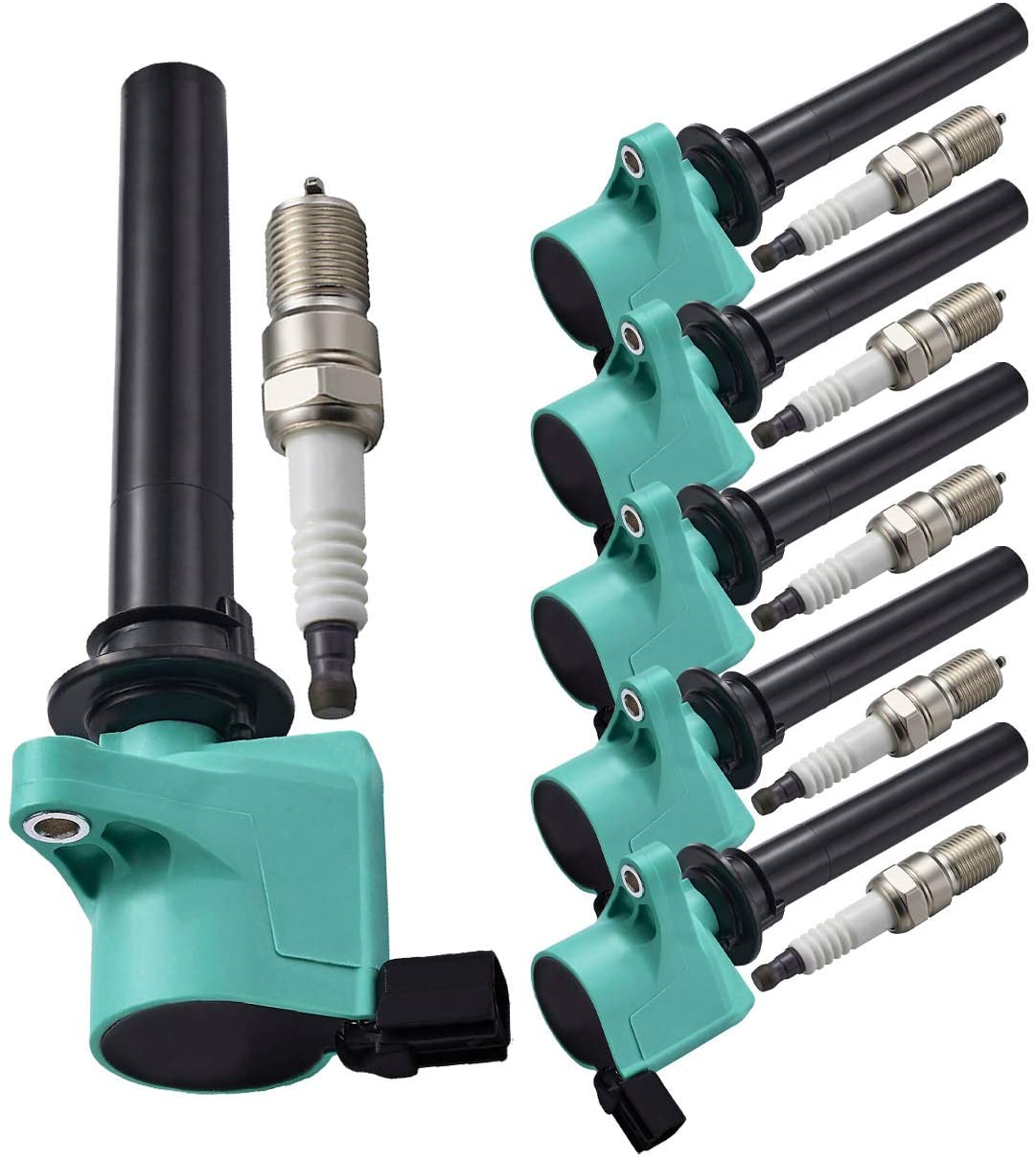 ENA Platinum Spark Plugs and Professional Ignition Coils Set of 6 compatible with 01-08 Mazda Tribute MPV 6 3.0L FD502 SP432
