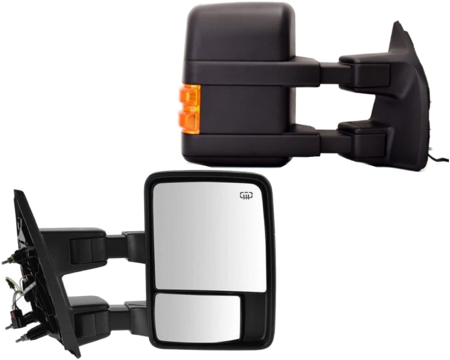 Auto Express Right Tow Mirror for 1999-2003 Ford F250 F350 F450 F550 Power Heated Signal Textured Towing Pair - Amber