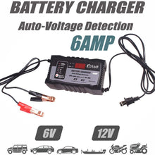 KATBO Automatic Battery Charger 6V 12V Auto-Voltage Detection， 2Amp 6 Amp Lead Acid Battery Float Charger Maintainer With LCD Display For Motorcycle Car Boat Marine Lawn mower Atv Toy Car