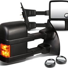 Replacement for Super Duty Black Textured Telescoping Manual Extendable Amber Signal Towing+Circle Blind Spot Mirror