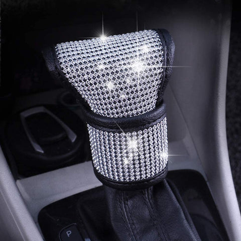 MLOVESIE Leather Auto Gear Shift Knob Cover with Crystal Bling Bling Rhinestones for Girls,Lady Universal Fit (Bling)