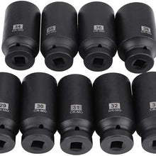 Hub Nut Hex Socket Set,Deep Spindle Axle Nut Impact Socket Set, Drive Deep Impact Socket Set, 29mm 30mm 31mm 32mm 33mm 34mm 35mm 36mm 38mm with 1/2-Inch Drive - 9Pcs Socket Set