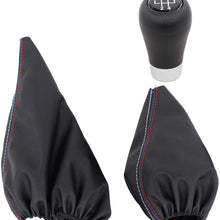 XtremeAmazing 5 Speed Manual Shift Knob with Leather Gear Lever Shifter and Handbrake Boot Cover Gaiter Black