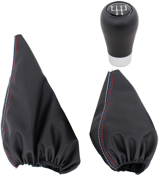 XtremeAmazing 5 Speed Manual Shift Knob with Leather Gear Lever Shifter and Handbrake Boot Cover Gaiter Black