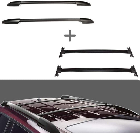 AMFULL 4Pcs Roof Rack + Side Rails Cargo Carrier For Toyota Highlander 2008-2013 Rooftop Luggage Crossbars - Max Load Up To