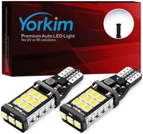 Yorkim 912 921 LED Backup Light Bulbs Red, High Power 2835 21-SMD Chipsets Extremely Bright Error Free T15 906 904 902 W16W for Back Up Lights Reverse Lights, Pack of 2