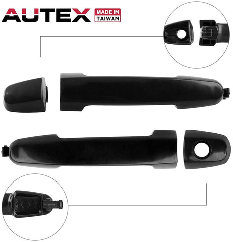 AUTEX 2pcs Front Rear Left/Right Exterior Door Handles Black Driver Passenger Side Compatible with Pontiac Vibe 2003 2004 2005 2006 2007 2008 2009 2010 69211AA020C0 81309 6921033080C1