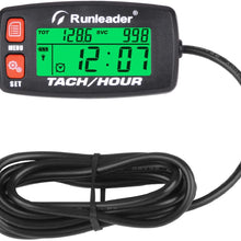 Runleader Hour Meter Tachometer,Maintenance Reminder,Alert RPM,Backlit Display,Initial Hours Setting,Battery Replaceable,Use for ZTR Mower Generator Marine ATV and Gas Powered Device. (Button-Blue)