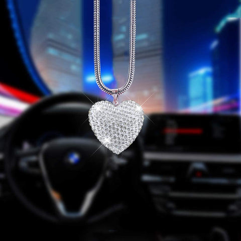 Alotex White Bling Crystal Rear View Mirror Charms Hanging in car Decoration car Mirror Accessories car Ornaments Interior Decor Rearview Mirror Car Pendant (White Heart)