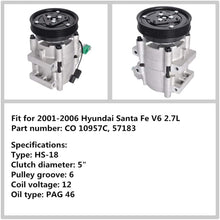 labwork AC Compressor & A/C Clutch CO 10957C Fit for 2001-2006 Hyundai Santa Fe V6 2.7L 57183