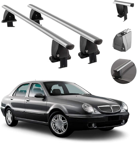 Roof Rack Cross Bars Lockable Luggage Carrier Smooth Roof Cars | Fits Lancia Lybra Sedan 1999-2005 Silver Aluminum Cargo Carrier Rooftop Bars | Automotive Exterior Accessories