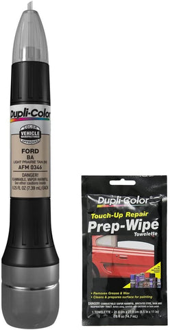 Dupli-Color AFM0346 Metallic Light Prairie Tan Exact-Match Scratch Fix All-in-1 Touch-Up Paint for Ford Vehicles (BA) Bundle with Prep Wipe Towelette (2 Items)