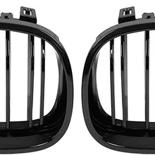 X AUTOHAUX 1 Pair Glossy Black Car Hood Kidney Bars Front Grille Double Line 4 Door for BMW E60 2003-2009