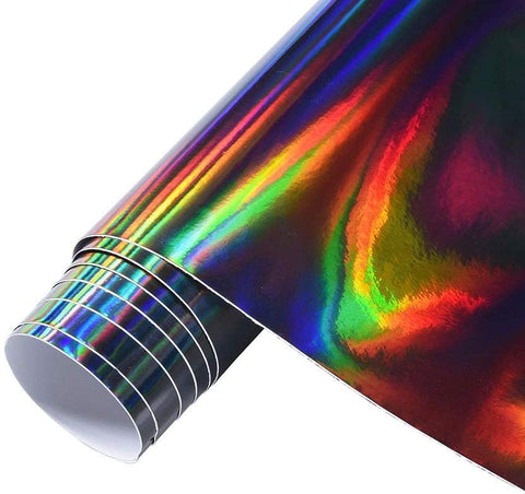 ATMOMO Holographic Laser Black Chrome Vinyl Sheet Car Wrap Film Self Adhesive Sticker 59.8'' x 23.6''