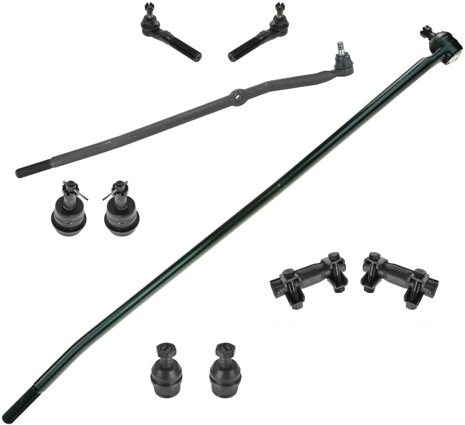 Front 10 Pc Steering Suspension Ball Joint Tie Rods Kit Set for 98-99 Ram 4x4