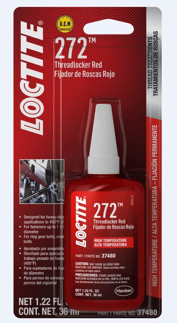 Loctite 492143 Threadlocker 272 High Temperature and High Strength Bottle, Red, 36-ml