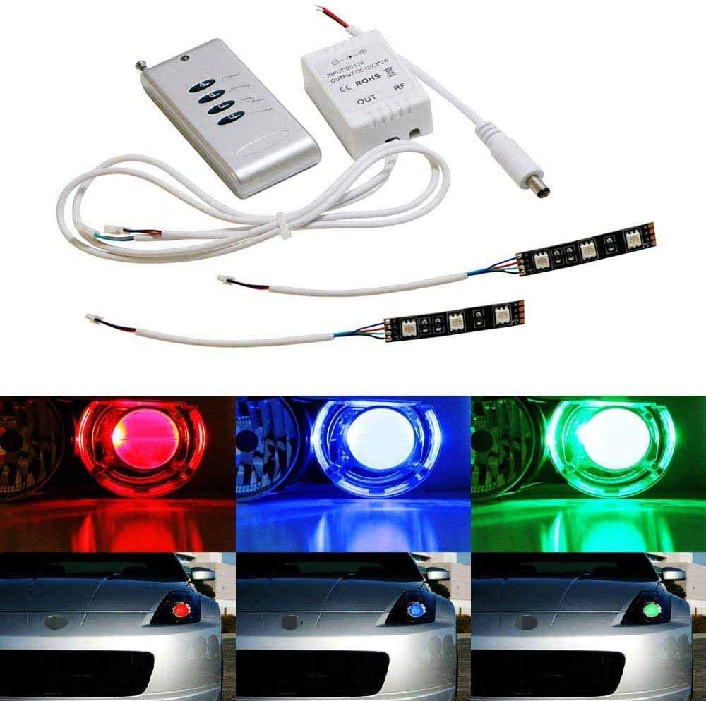 iJDMTOY (2) 3-SMD-5050 RGB LED Demon Eye w/Remote Control Compatible With Car Motorcycle Projector Headlight Demon Eyes Retrofit