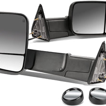 Replacement for Dodge RAM Black Heated Power Glass Foldable Towing Side+Circle Blind Spot Mirror