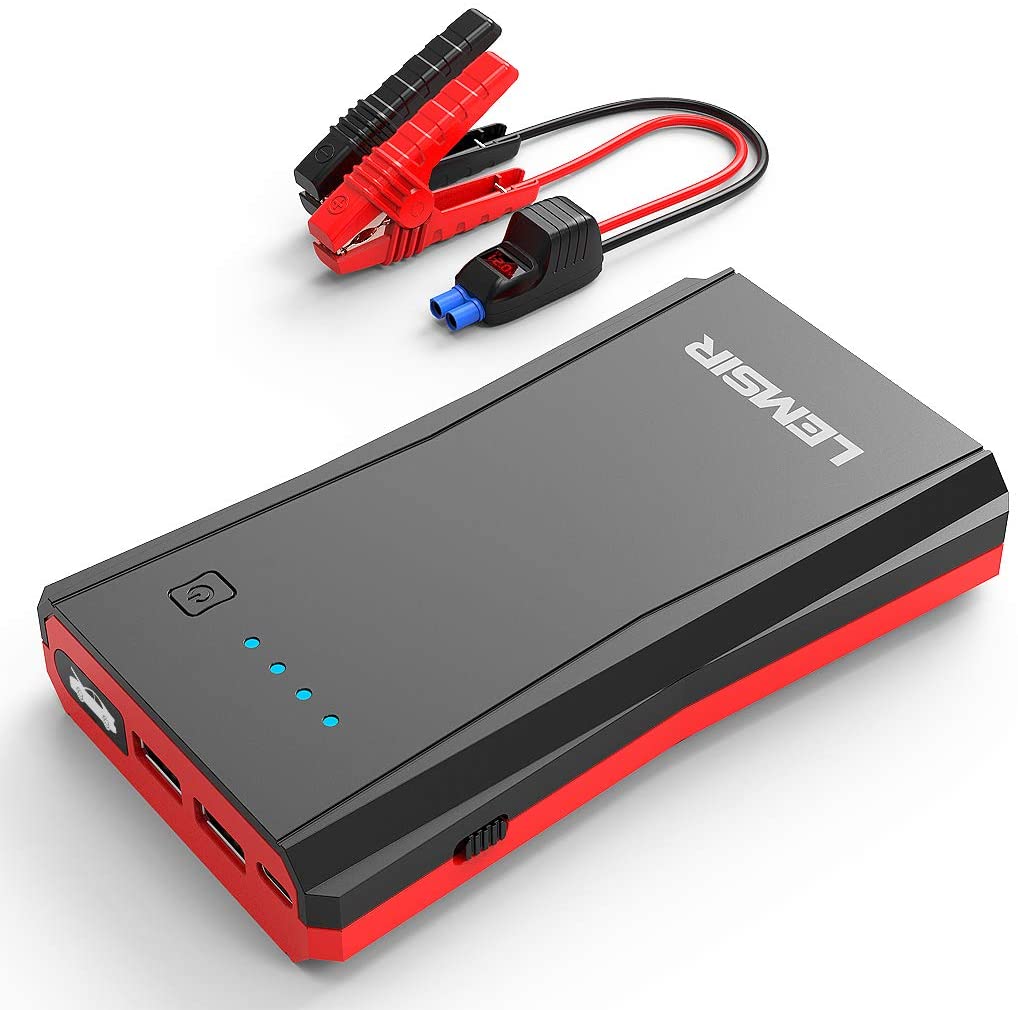 LEMSIR 800Amps QDSP 800A Peak Portable Car Lithium Jump Starter up to 7.2L Gas or 5.5L Diesel Auto Battery Booster Power Pack with Smart Jumper Cables V8