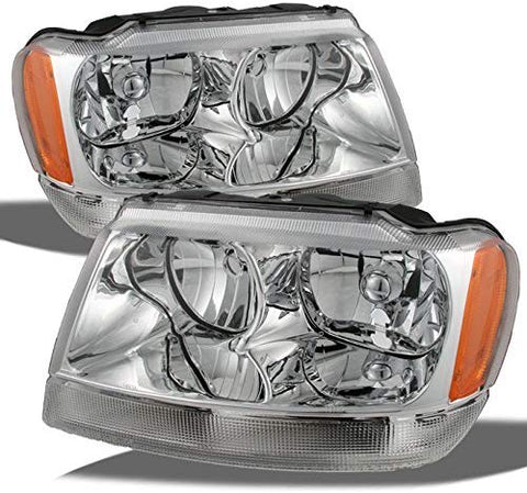 For Jeep Grand Cherokee OE Replacement Chrome Bezel Headlights Driver/Passenger Head Lamps Pair New