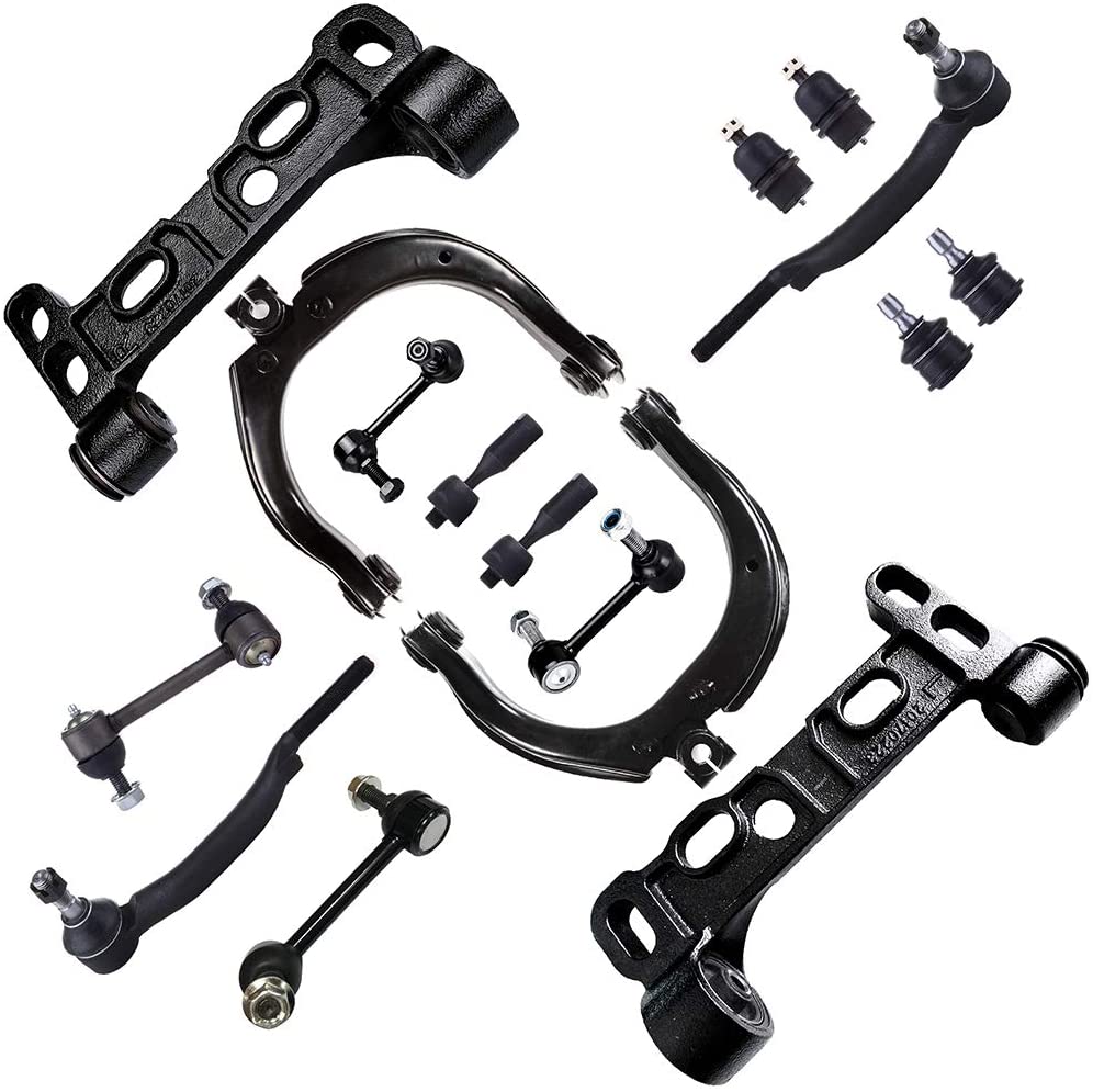 Scitoo 16pcs Suspension Kit 2 Front 2 Rear Sway Bar Link 2 Upper 2 Lower Control Arm 2 Outer 2 Inner Tie Rods 2 Lower 2 Upper Ball Joint fit 2004-2007 for GMC ENVOY XL XUV Chevy Trailblazer EXT K6667