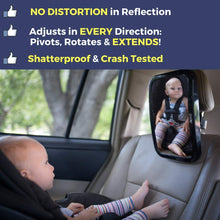 The ONLY Safe Baby Car Mirror for Adjustable Headrests, Strong Stable Attachment with NO Slippery Straps | Safest Design for Rear Facing Car Seats | Crash Test Proven | Shatterproof | Extra Large