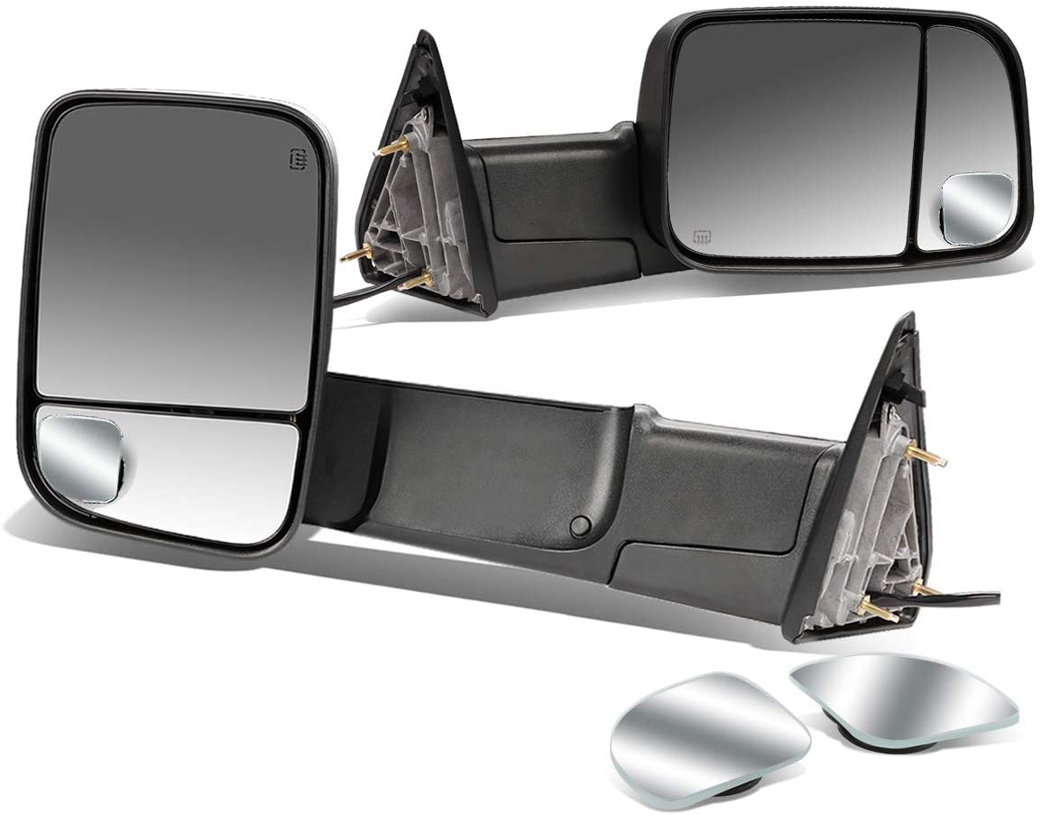 Replacement for RAM Truck Black Heated Power Glass Foldable Towing Side+Circle Blind Spot Mirror