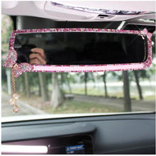 LuckySHD Car Rear View Mirror with Crystal Diamond Butterfly - Pink