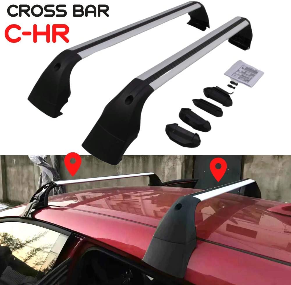 Silver Car Roof Rack Cross Bars fit for Toyota C-HR CHR 2017 2018 2019 2020 2021 Aluminum Cross Bar Replacement for Rooftop Cargo Carrier Bag Luggage Kayak Canoe Bike Snowboard Skiboard