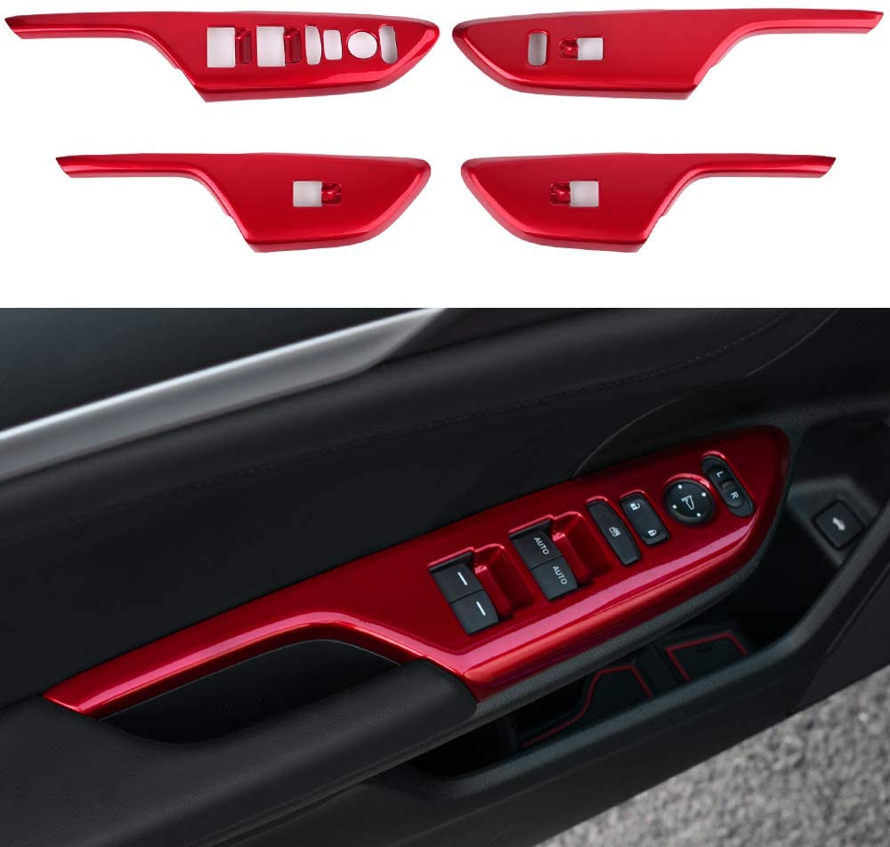 CKE Civic ABS Armrest Window Rise Lift Down Control Switch Door Lock Panel Cover Trim for 10th Gen Honda Civic 2019 2018 2017 2016 - Red