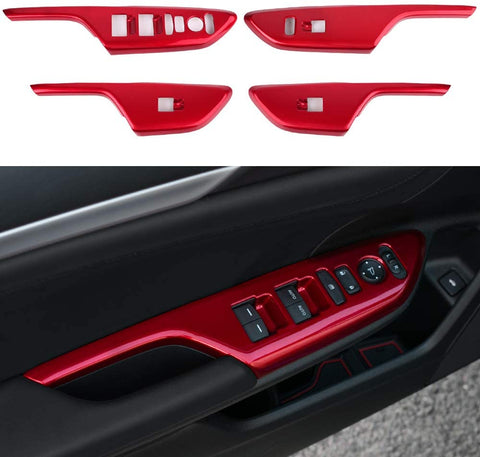 CKE Civic ABS Armrest Window Rise Lift Down Control Switch Door Lock Panel Cover Trim for 10th Gen Honda Civic 2019 2018 2017 2016 - Red