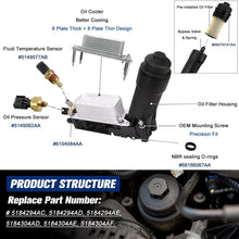 PTNHZ Oil Cooler Filter Adapter Housing w/ Sensors Gaskets Kit Relacement For 14-17 Chrysler 200/300 Dodge Caravan Jeep Cherokee Ram 1500 3.6L V6 Aluminum Silver 68105583AF