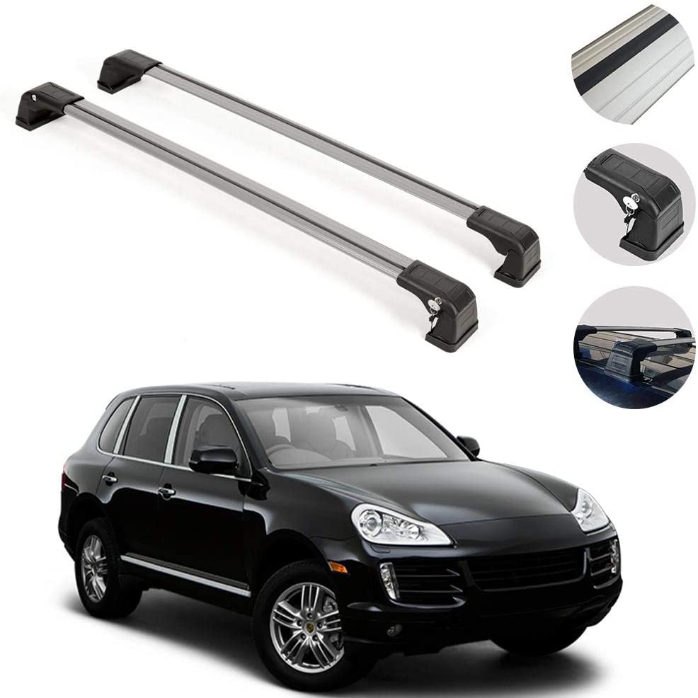 OMAC Roof Racks Lockable Cross Bars Carrier Cargo Racks Rail Aluminium Silver Set 2 Pcs. for Porsche Cayenne 2003-2010