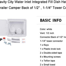 MHSZZAO White Gravity City Water Inlet Integrated Fill Dish Hatch Lock for RV Trailer Camper Back of 1/2", 1-1/4" Tower Connector