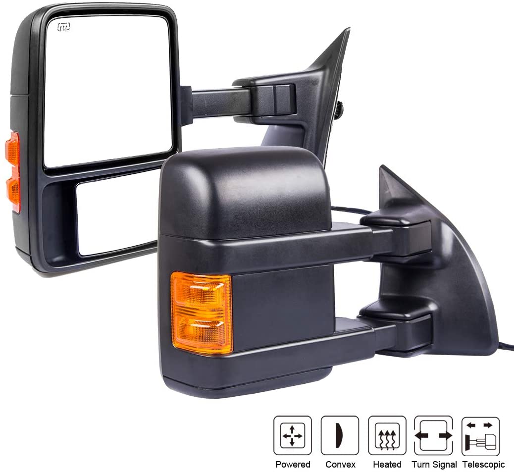 Salem Towing Mirrors Replacement Compatible with 1999-2007 Ford F250 F350 F450 F550 Super Duty, 01-05 Ford Excursion Power Heated With Amber Signal Light Side Mirror