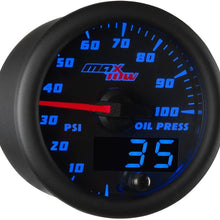 MaxTow Double Vision 100 PSI Oil Pressure Gauge Kit - Includes Electronic Sensor - Black Gauge Face - Blue LED Illuminated Dial - Analog & Digital Readouts - for Trucks - 2-1/16" 52mm