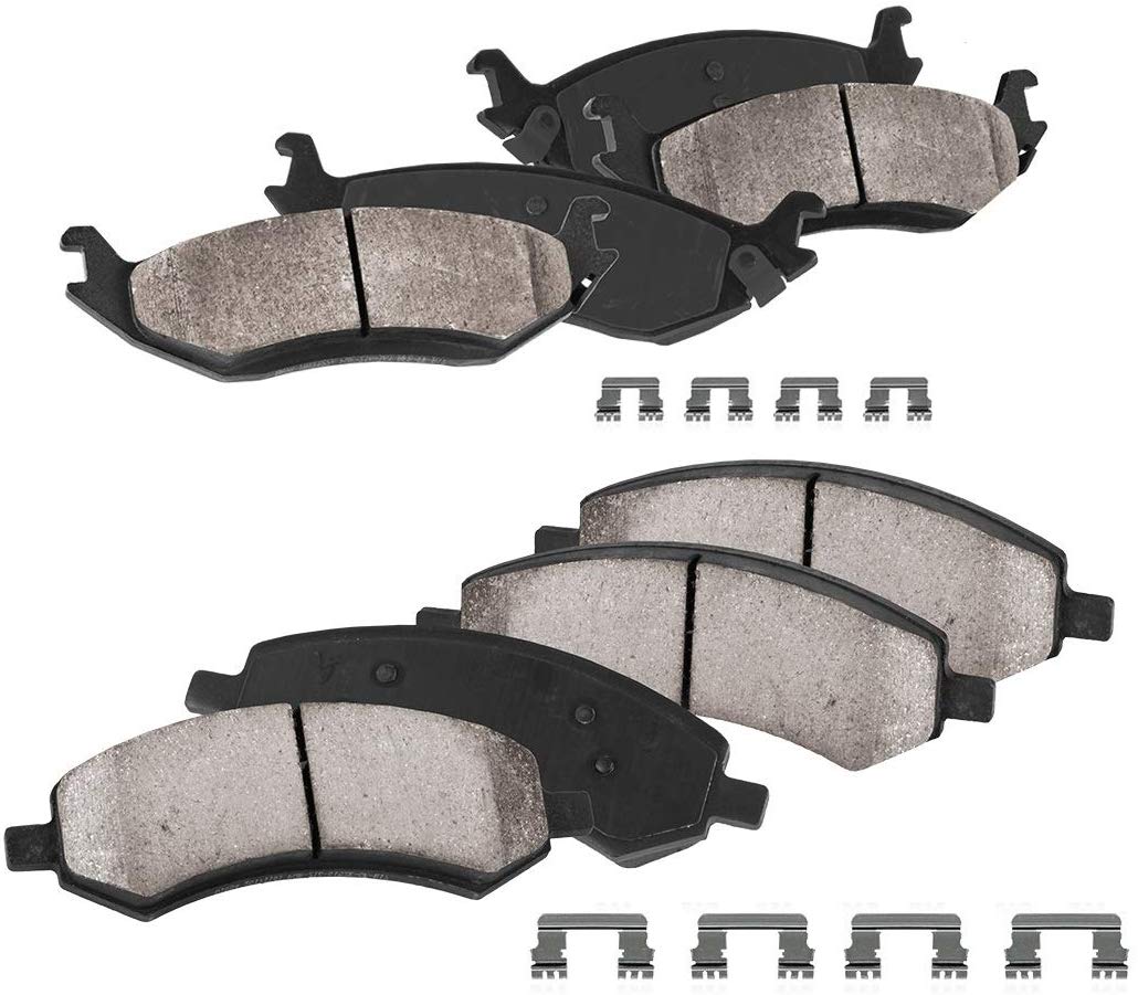 CPK11124 FRONT + REAR Performance Grade Quiet Low Dust [8] Ceramic Brake Pads + Dual Layer Rubber Shims + Hardware