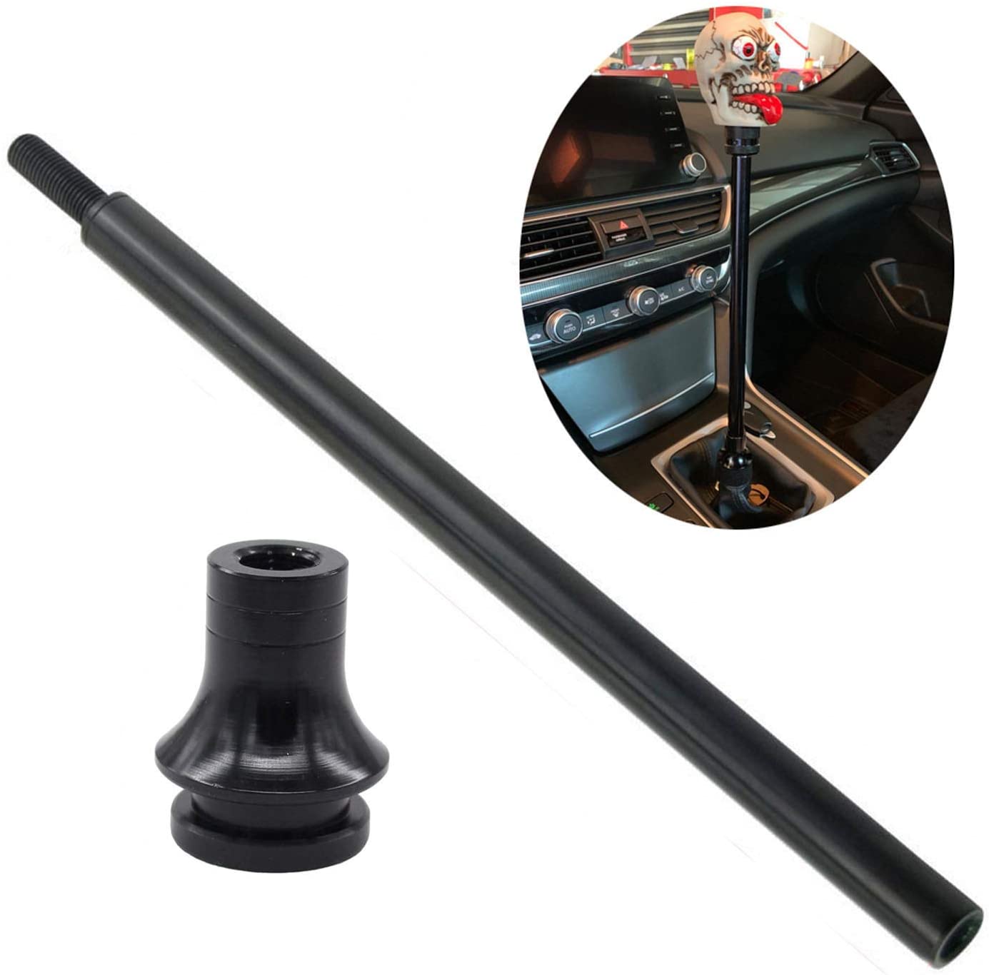 Pursuestar 4 Inch Black Aluminum Shift Knob Extender Extension + Adapter for 5 6 Speed Manual Gear Shifter Lever 12X1.25