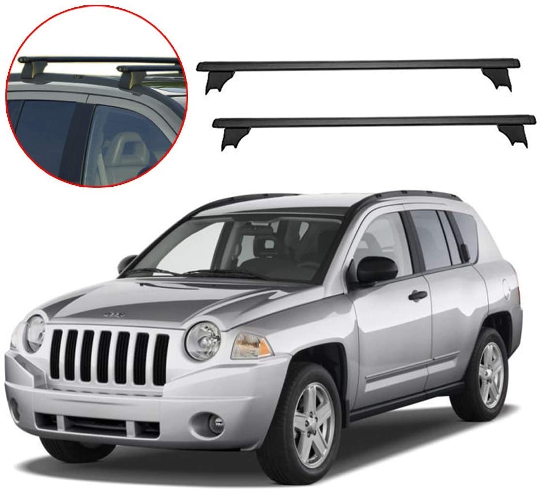 ROKIOTOEX Roof Rack Crossbars Roof Rail Cross Bars Fit 2006 2007 2008 2009 2010 Jeep Compass Rooftop Side Rails Cargo Bag Luggage Carrier Aluminum Black