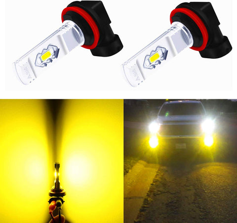 Alla Lighting 3800lm Xtreme Super Bright H11 H8 LED Fog Lights Bulbs 3000K Amber Yellow ETI 56-SMD 12V DRL for Replacing Halogen 55W 35W Fog Lamps H16