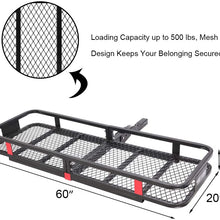 TUFFIOM Hitch Mount Cargo Carrier (60"x20"x6") w/ 100% Waterproof Cargo Bag & Net, Hauling 500 Lbs Capacity Steel Basket, Folding Shank Preserve Space