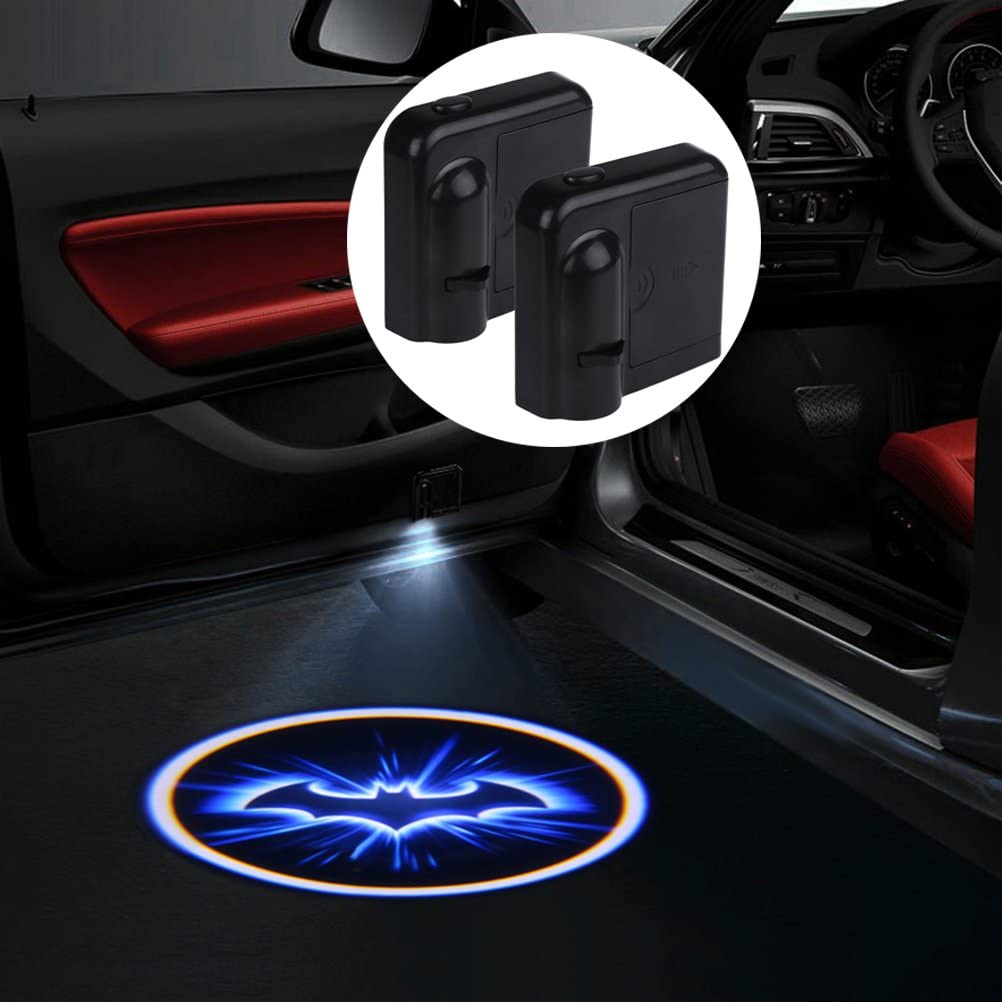 Bat Door Light, 2Pcs Universal Wireless LED Car Door Welcome Light, Courtesy Welcome Led Projector Logo Batman Lamp, Battery Operated with Magnet Sensor