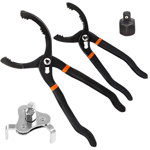 ZOENHOU 3PCS Universal Oil Filter Wrench Set,10-Inch 12-Inch Adjustable Oil Filter Pliers,3 Jaw Oil Filter Wrench Tool