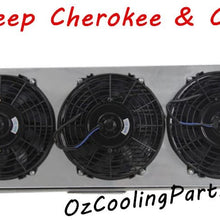 OzCoolingParts 91-01 Jeep Cherokee Radiator Shroud Fan Kit, Designs Pro 3 Row Aluminum Radiator + 9" Fan w/Shroud for 1991-2001 Jeep Cherokee Comanche XJ L4 L6 Auto Gas Engines