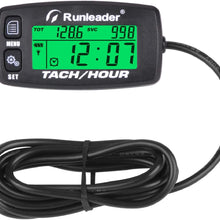 Runleader Hour Meter Tachometer,Maintenance Reminder,Alert RPM,Backlit Display,Initial Hours Setting,Battery Replaceable,Use for ZTR Mower Generator Marine ATV and Gas Powered Device. (Button-Blue)