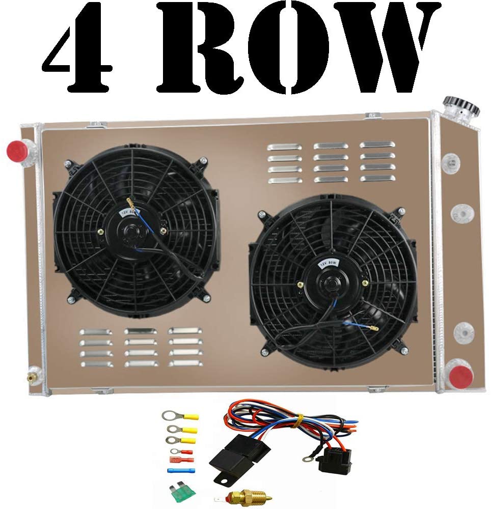 ALLOYWORKS 4 Row Core Aluminum Radiator+Fan Shroud+Relay For 1973-1991 Chevy C/K Series C10/C20/K10 Truck Pickup/GMC